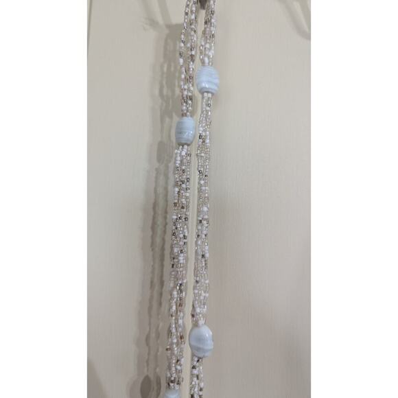 Long Necklace Beaded Mixed Beads Faux Pearls 5 Strand Glass 24" Drop - Picture 5 of 7